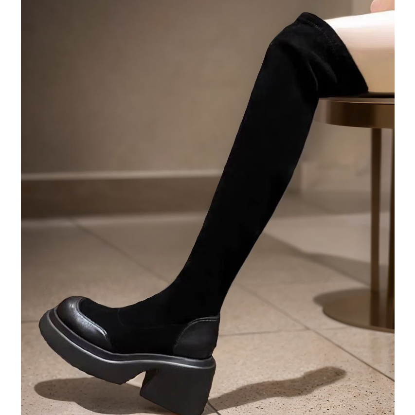 高个子显瘦过膝靴女大弹力长筒2025秋冬百搭厚底高跟瘦瘦靴小个子