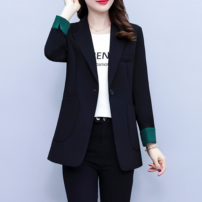 大码女装2025秋冬新款时尚撞色拼接西装外套开衫