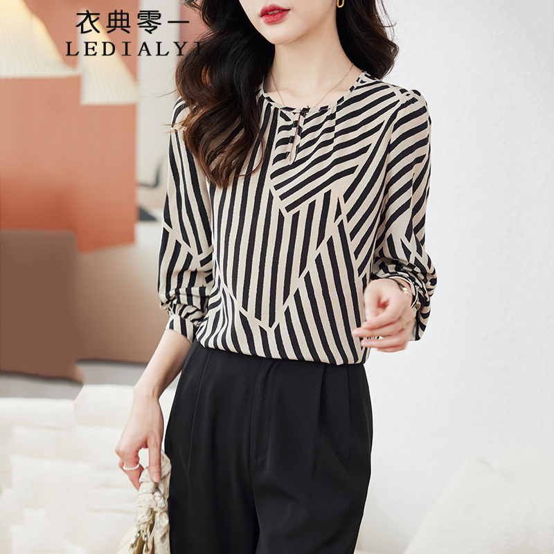 条纹重磅真丝衬衫女春秋品质女装2025新款洋气桑蚕丝衬衣长袖上衣