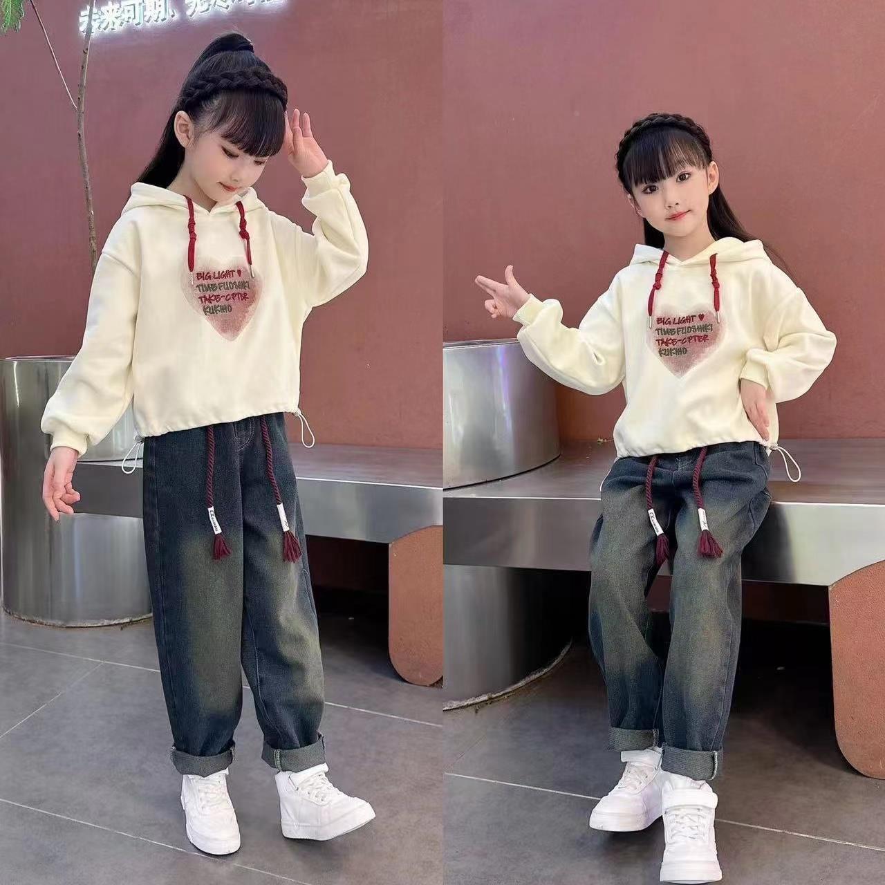 女童春秋季长袖连帽卫衣宽松套装2024新款洋气韩版中大儿童两件套