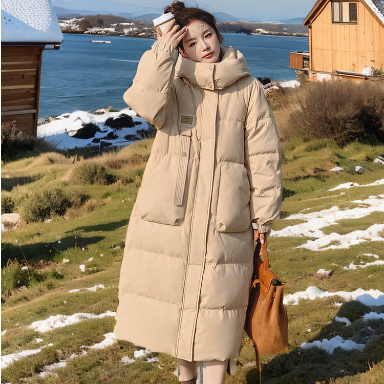 冬季外套2025年新款女长款设计感过膝加厚小个子宽松羽绒棉服韩系