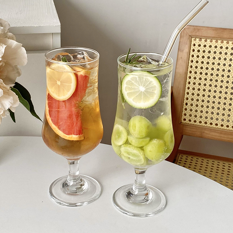 ins风夏季水杯子高颜值玻璃杯高脚杯果汁杯冷饮杯鸡尾酒杯喝水杯