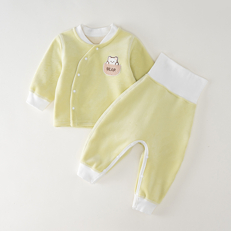 婴儿加绒套装秋冬保暖新生儿衣服宝宝加厚无骨高腰护肚开裆分体套