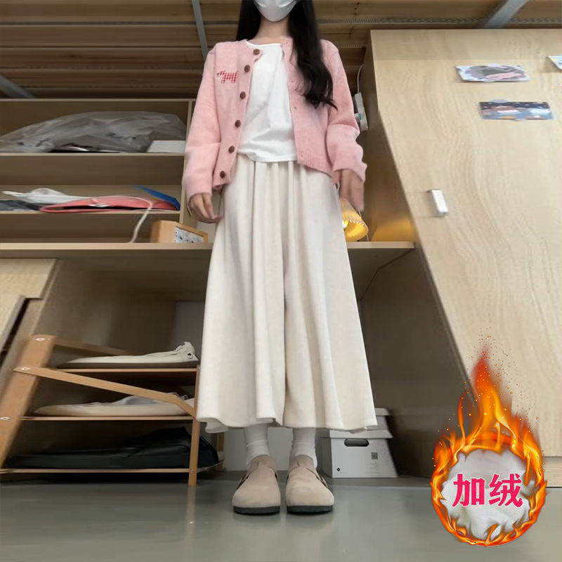 大码200斤加绒加厚阔腿裙裤女秋冬季垂感宽松休闲小个子糯米裤裙