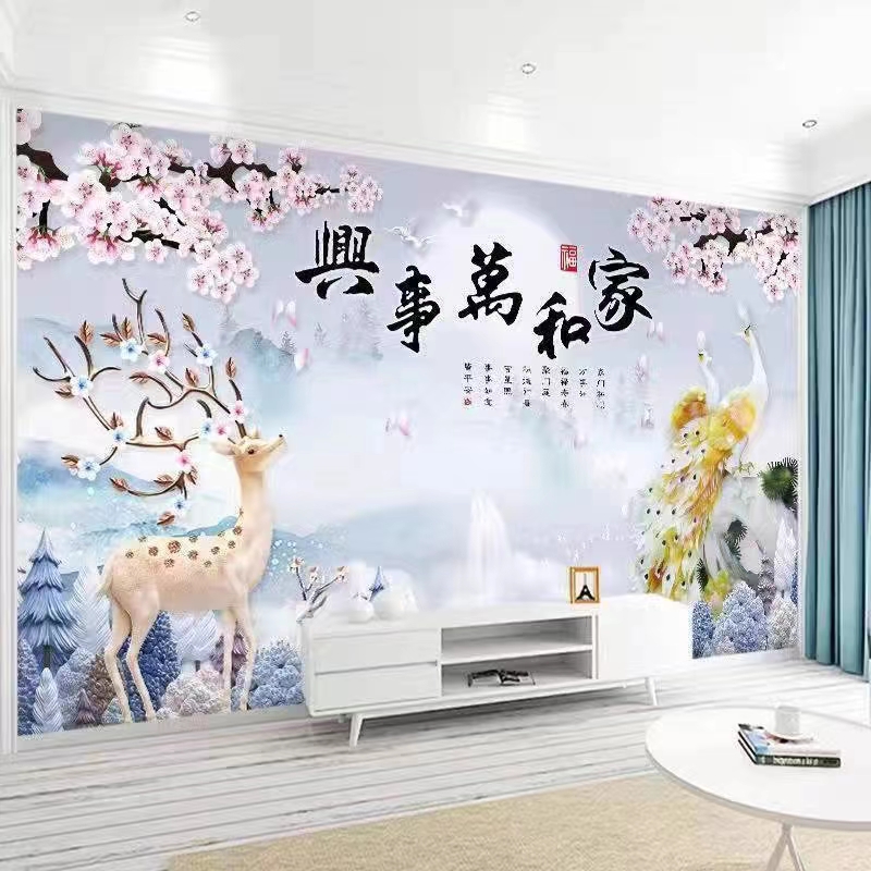 梦动定制产品背景墙壁画上墙影视墙图案自粘家和无缝墙纸厂家直销