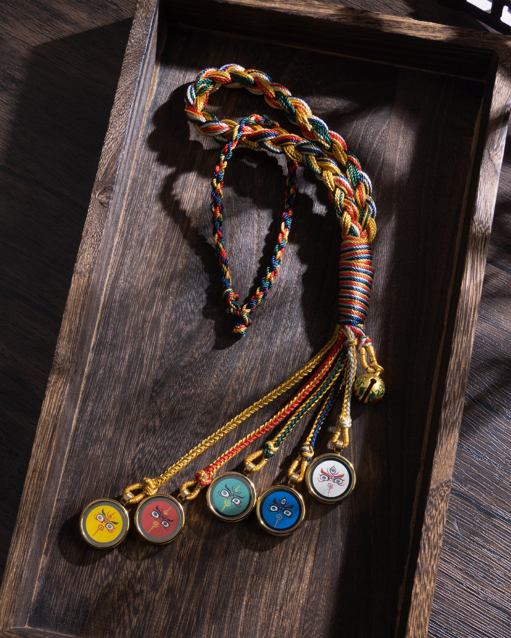 2024年藏式五路财神唐卡车内编车挂手工绳汽车吊饰