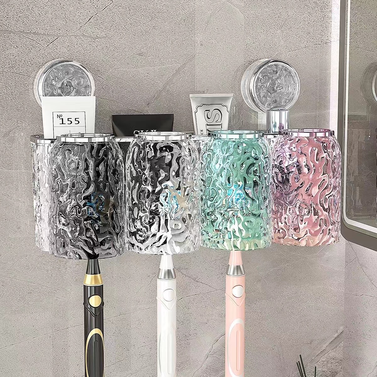 【佳立方】轻奢吸盘牙刷置物架壁挂式免打孔浴室电动牙刷架高端牙杯