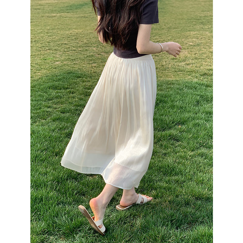 飘逸流光纱裙半身裙女夏季2025高级感小个子显瘦海边沙滩a字裙子