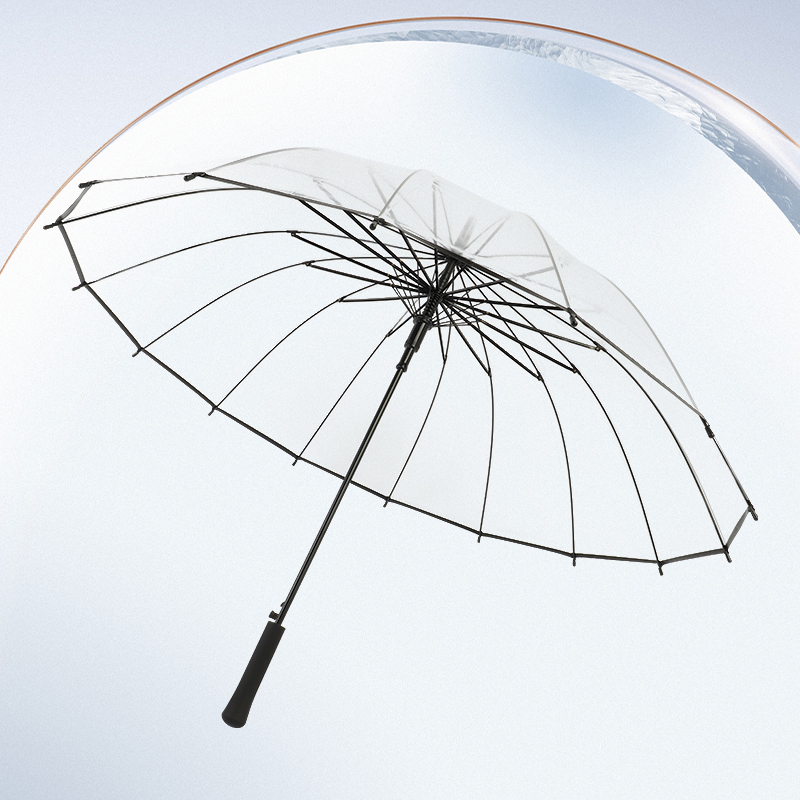 加厚加粗抗风透明长柄自动雨伞结实耐用男女通用16股