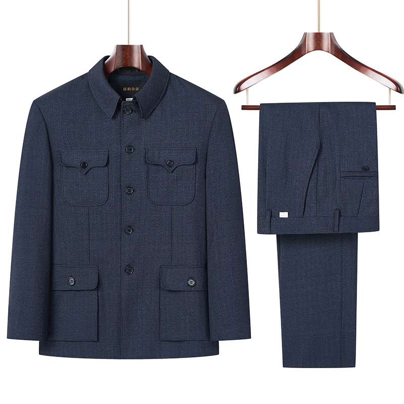 【高档中山装】中老年男装爸爸装套装春秋季新款外套老人爷爷衣服