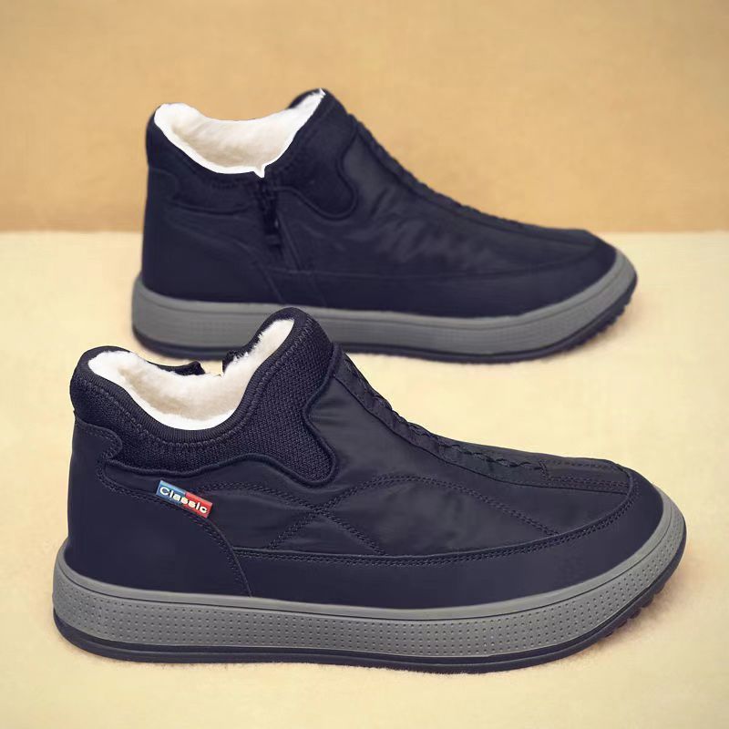 老北京棉鞋男防水防滑一脚蹬冬季加绒加厚保暖布鞋高帮老人雪地靴