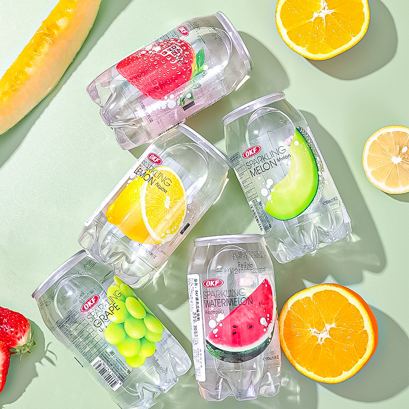 韩国进口OKF透明气泡水西瓜草莓葡萄果味碳酸饮料网红高颜值汽水