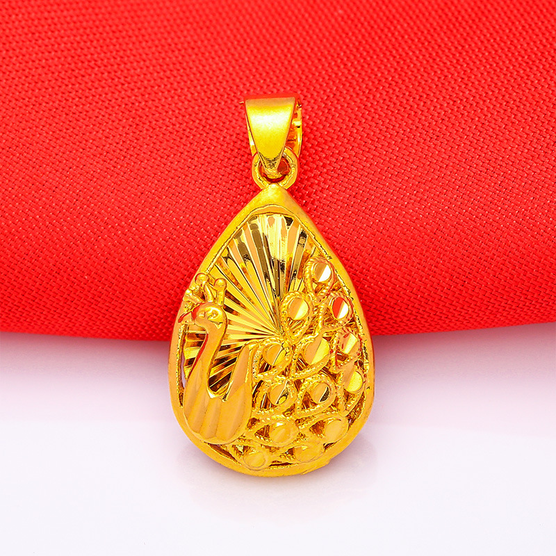 铜合金项链 孔雀项链镂空镶嵌水滴形时尚精美水波纹项链女士百搭