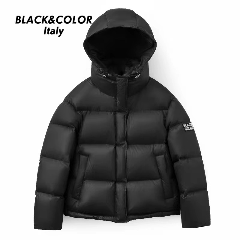 Black&color羽绒服短款冬季宽松男女同款情侣90国标白鸭绒羽绒