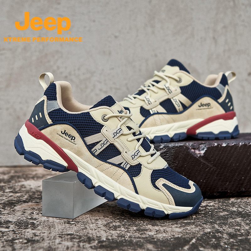 jeep户外运动徒步鞋情侣休闲透气低帮鞋耐磨防滑四季单双网登山鞋