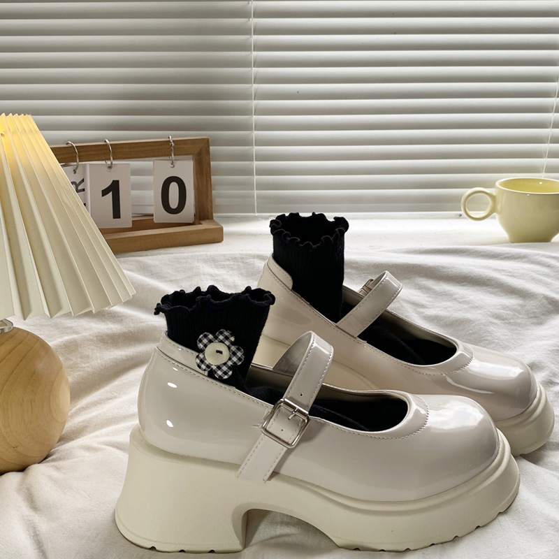 白色法式玛丽珍鞋女2025新款秋季百搭配裙子粗高跟圆头厚底小皮鞋
