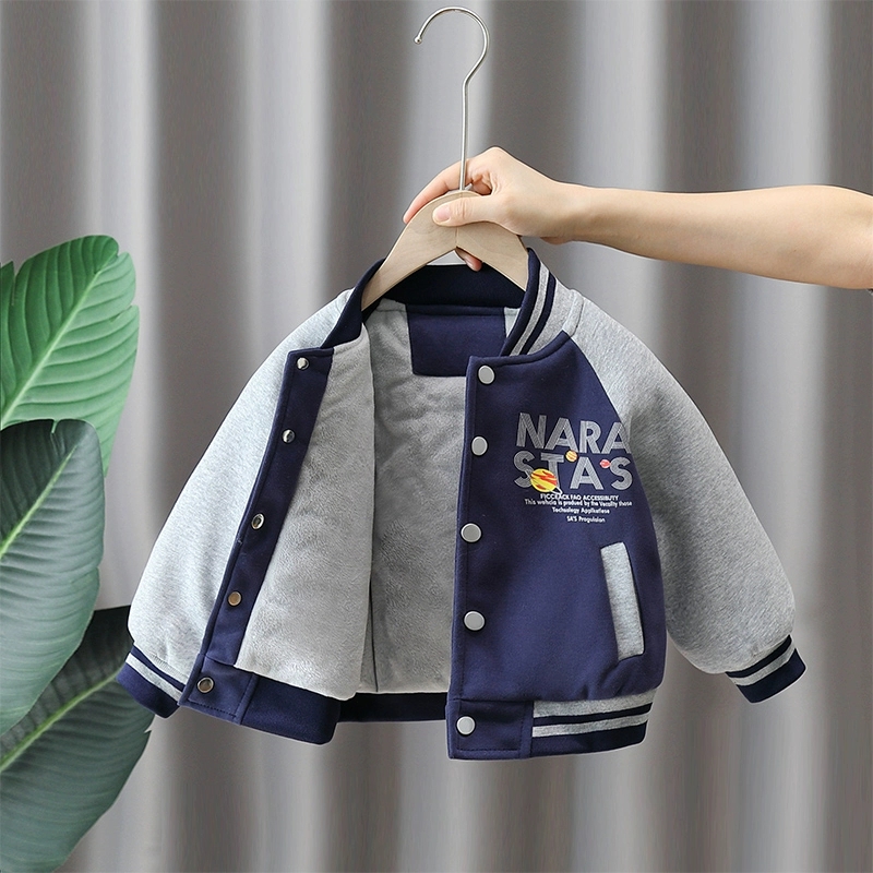 男童棒球服秋冬装2025新款儿童加绒加棉外套时髦宝宝冬款小棉衣