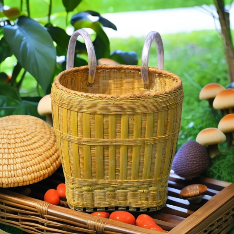 贵州工艺手工竹编家用小号大号后背式采摘买菜收纳筐采蘑菇筐背篓
