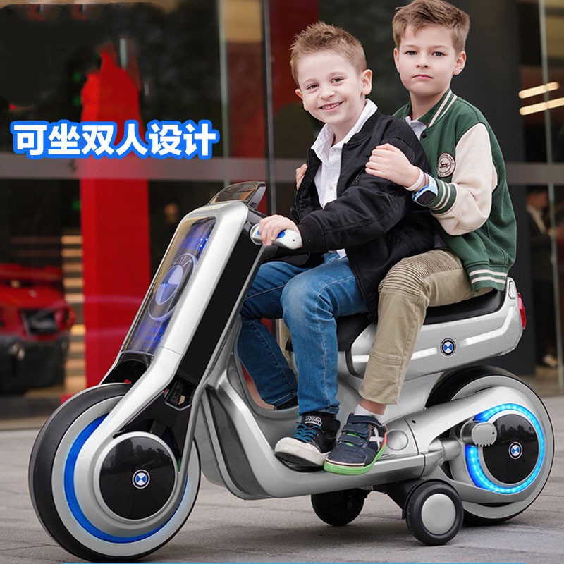 23年新款儿童电动摩托车大号可坐双人玩具车宝宝充电摩托骑行酷炫