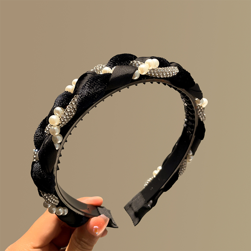 非金属布艺发饰 2025新款网红发箍珍珠时尚气质头箍镶钻编织发卡