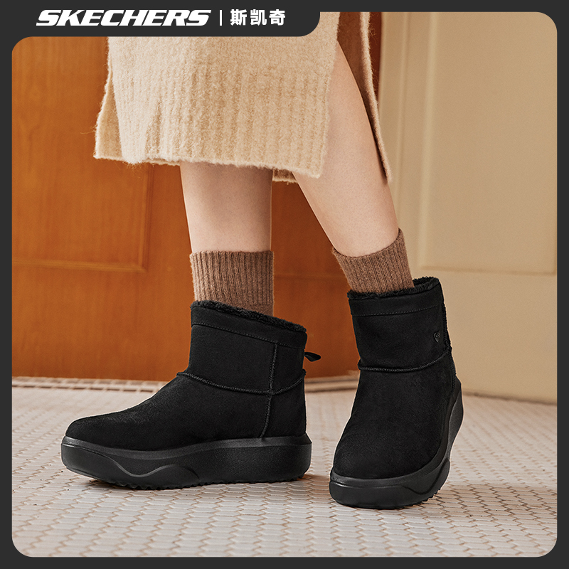 SKECHERS/斯凯奇女鞋厚底雪地靴加绒保暖短靴百搭休闲冬靴114759