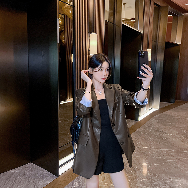 美拉德高级感皮衣外套女2025春秋季新款韩版复古宽松休闲pu皮西装