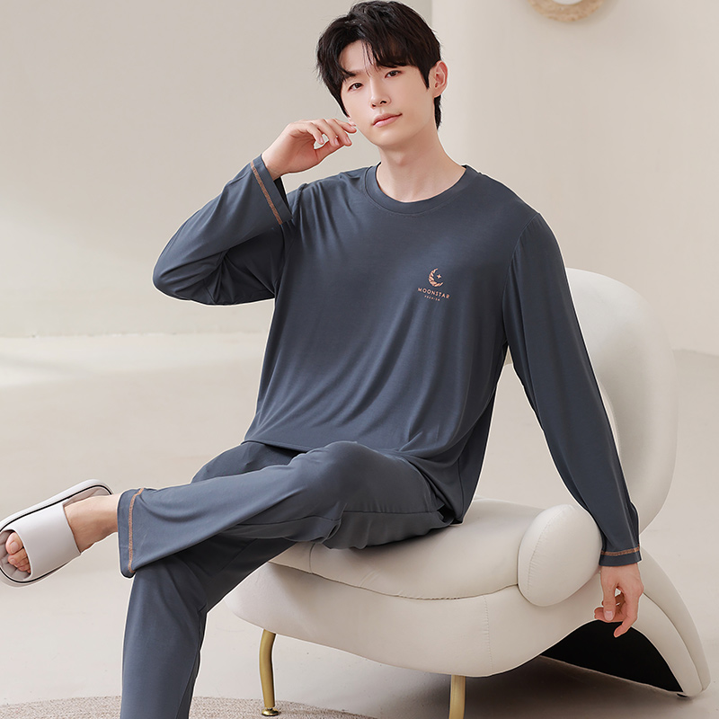 男士睡衣莫代尔长袖长裤休闲春秋宽松大码学生薄款外穿家居服套装