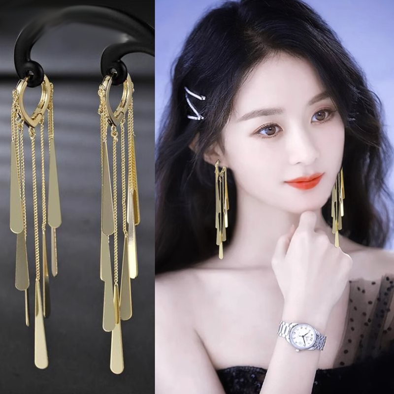 钛钢耳饰 2025年流苏耳环新款法式耳扣s显瘦高级感轻奢复古耳钉女