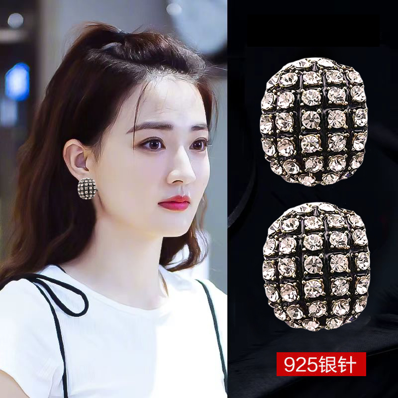 铜合金莫桑石耳饰 复古耳环女小众夸张水钻耳钉925银针气质小香风