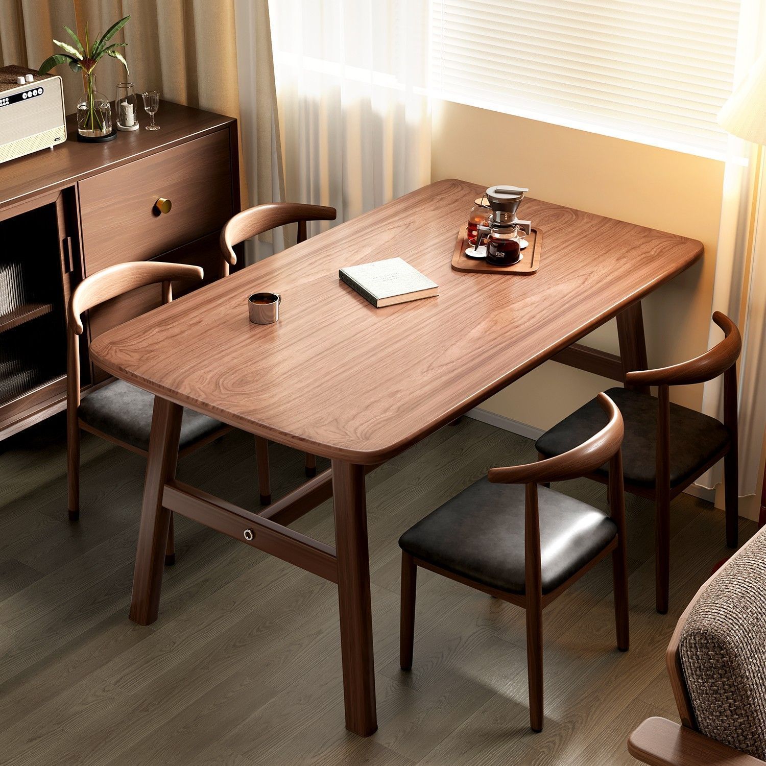 餐桌家用小户型现代简约轻奢长方形餐桌椅组合休闲快餐厅商用桌椅