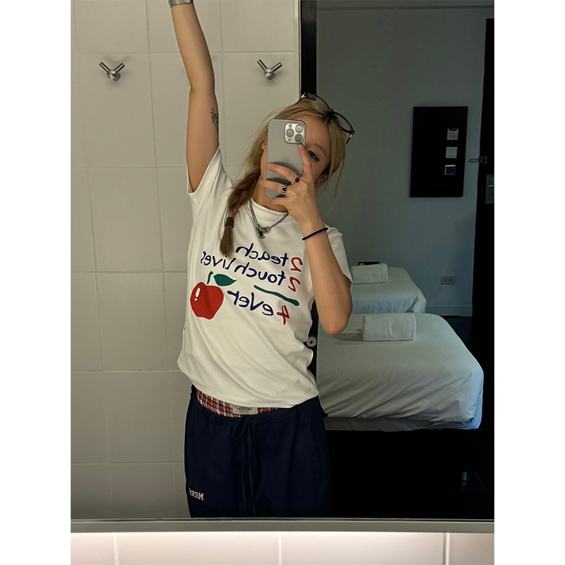 CCYE川川也美式复古修身短袖小众街头弹力上衣苹果正肩t恤夏季潮