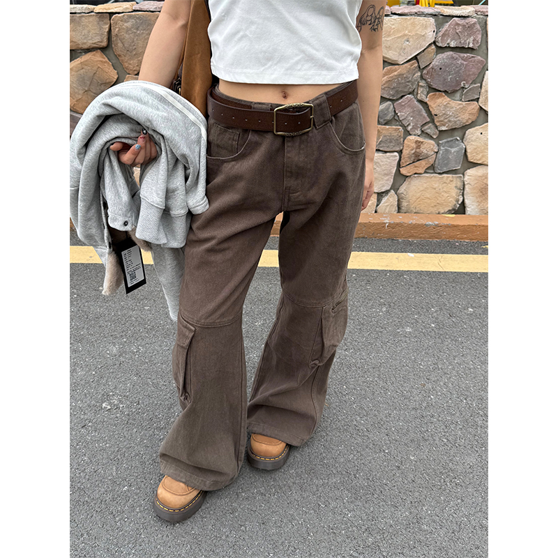 CCYE川川也美式复古磨毛低腰工装阔腿裤宽松街头设计直筒裤子水洗