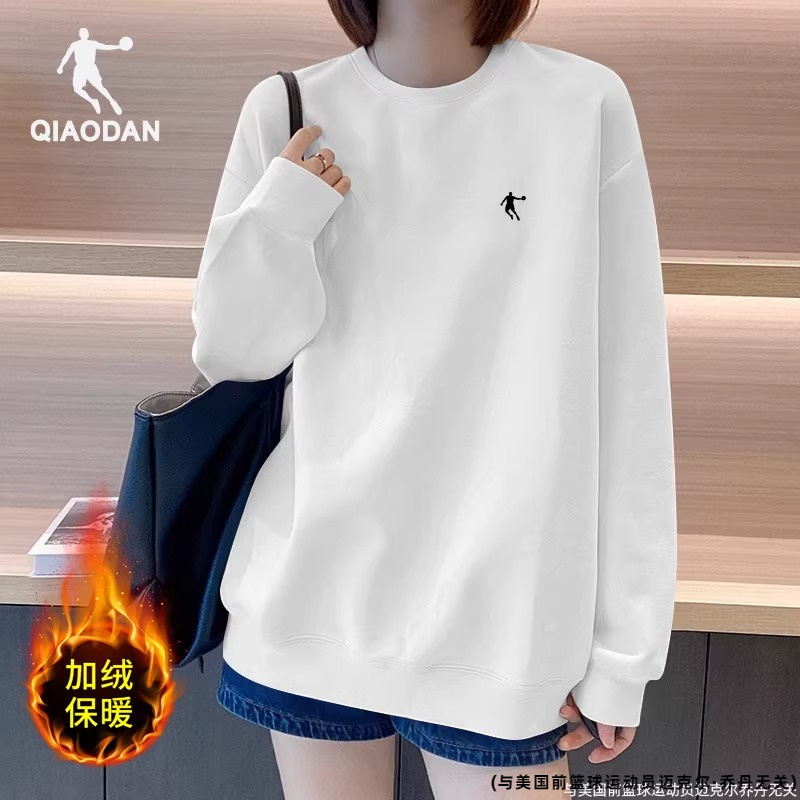 乔丹加绒保暖运动卫衣女2025冬季运动服休闲套头衫圆领长袖上衣