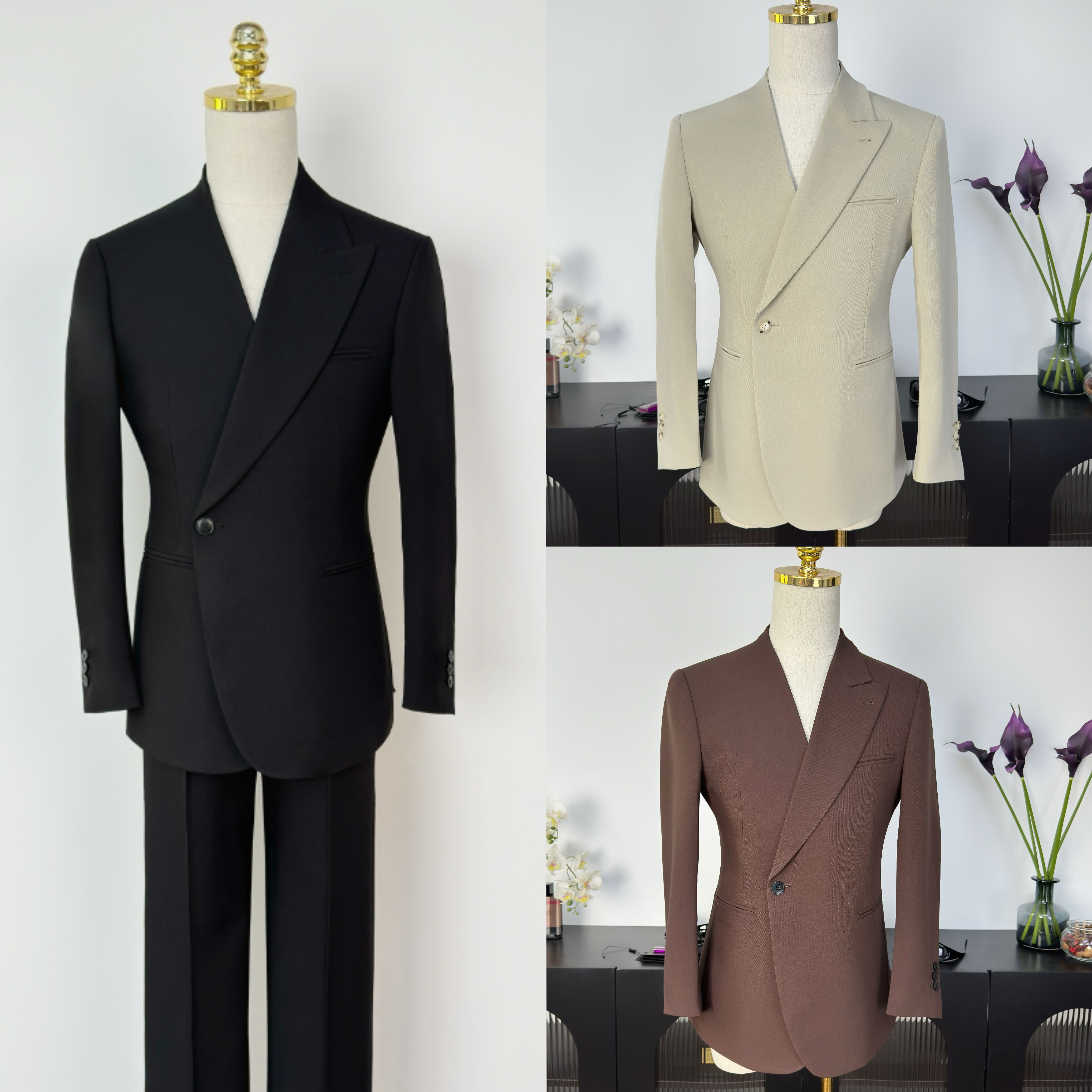 【西蒙曹】新款设计款不对称领双排两粒扣西装【单西服】