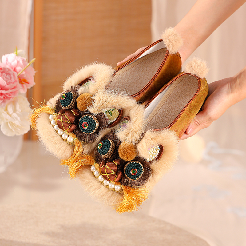 缎面提花面料软底秋季虎头单鞋养脚透气耐磨不出汗国潮穿搭旗袍鞋