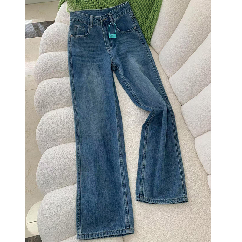 复古蓝直筒牛仔裤女早春新款美式高腰宽松显瘦垂感百搭窄版阔腿裤