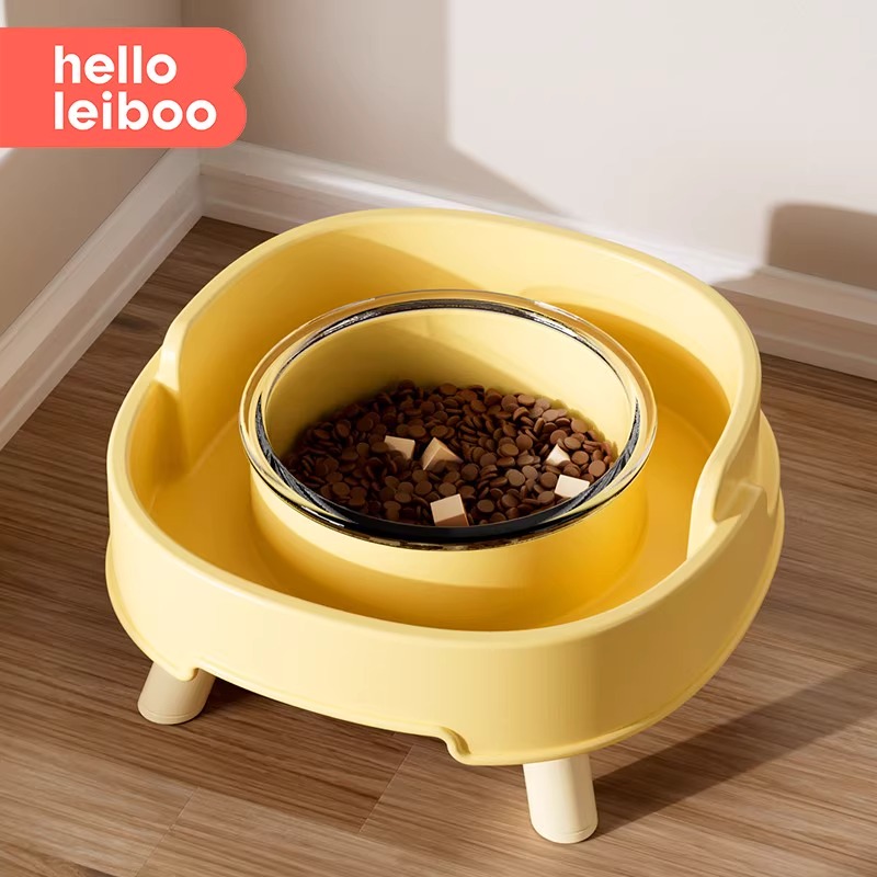 玻璃猫碗猫食盆高脚防漏食猫水碗猫咪碗不易打翻不锈钢狗碗慢食碗