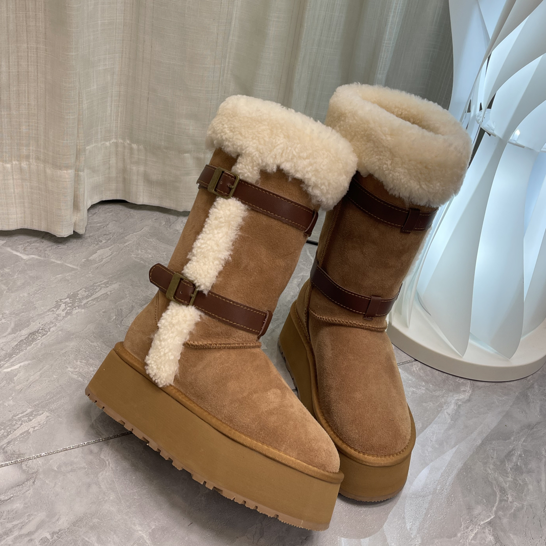 高品质冬季女鞋时尚雪地靴休闲厚底真皮百搭中筒雪地靴女靴