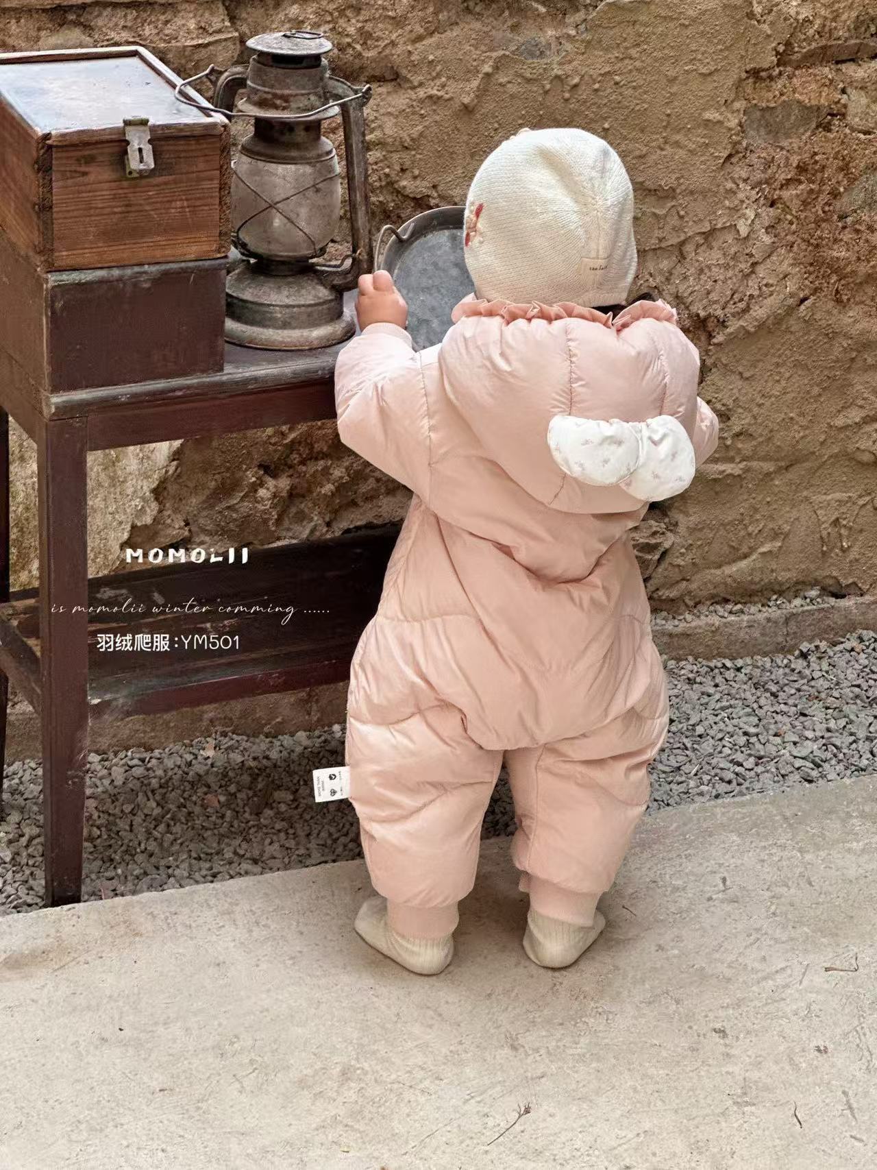 茉茉哩婴幼儿女童加厚连体衣90白鸭绒羽绒服冬新生儿外出爬服6039