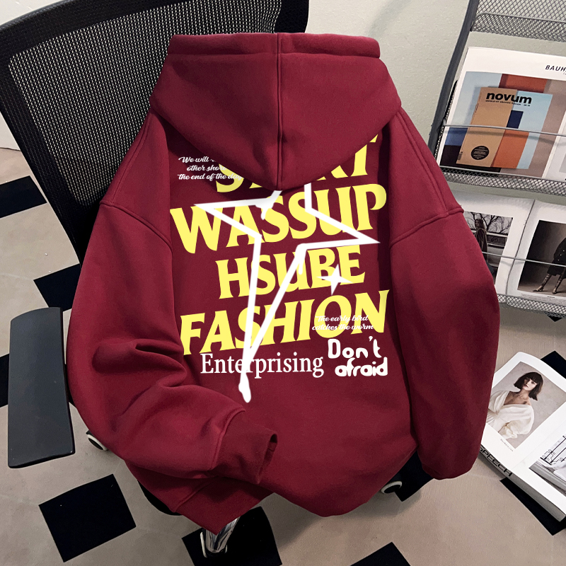 WASSUP HSUBE国潮牌字母套头连帽卫衣男士重磅美式青少年宽松上衣
