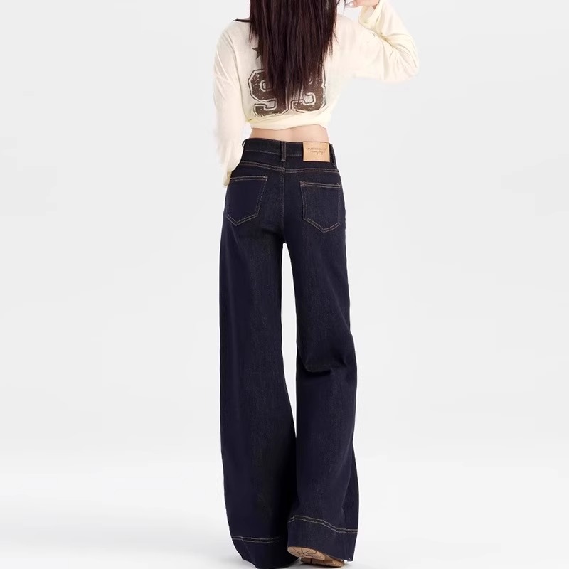 天丝丹宁蓝高腰阔腿牛仔裤女2025年夏季新款小个子显瘦直筒拖地裤