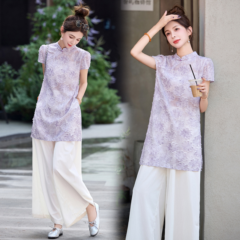新中式套装短袖气质夏季复提花古文艺短袖夏季复古禅意气质款女装