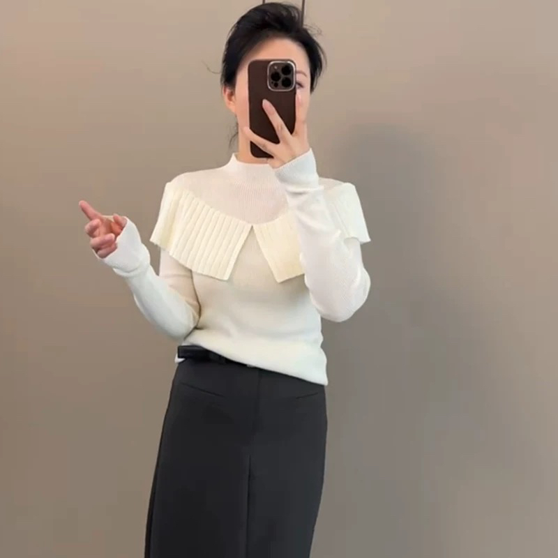 （粉丝福利，有趣无回）6105秋冬半高领荷叶边针织衫（衣长适中）