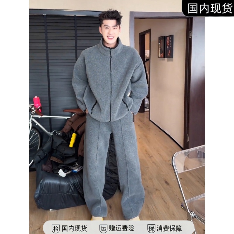 美式重磅加厚摇粒绒卫衣卫裤套装男款冬季一整套穿搭高级感两件套