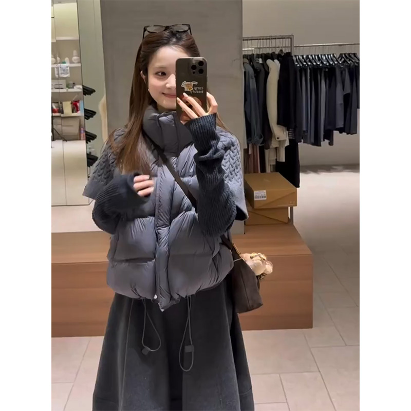 INS CEC秋冬新款韩系设计感立领棉服外套上衣高腰A字半身裙套装