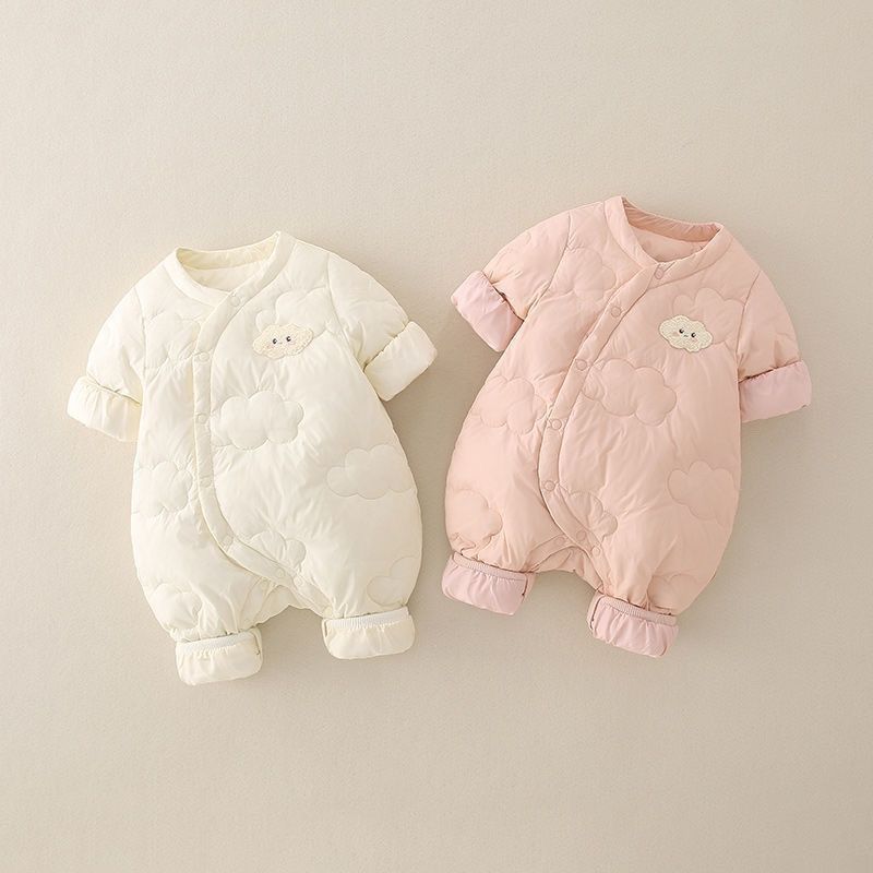婴儿连体衣秋冬薄棉衣服宝宝夹棉爬服加厚棉服外出哈衣春秋装