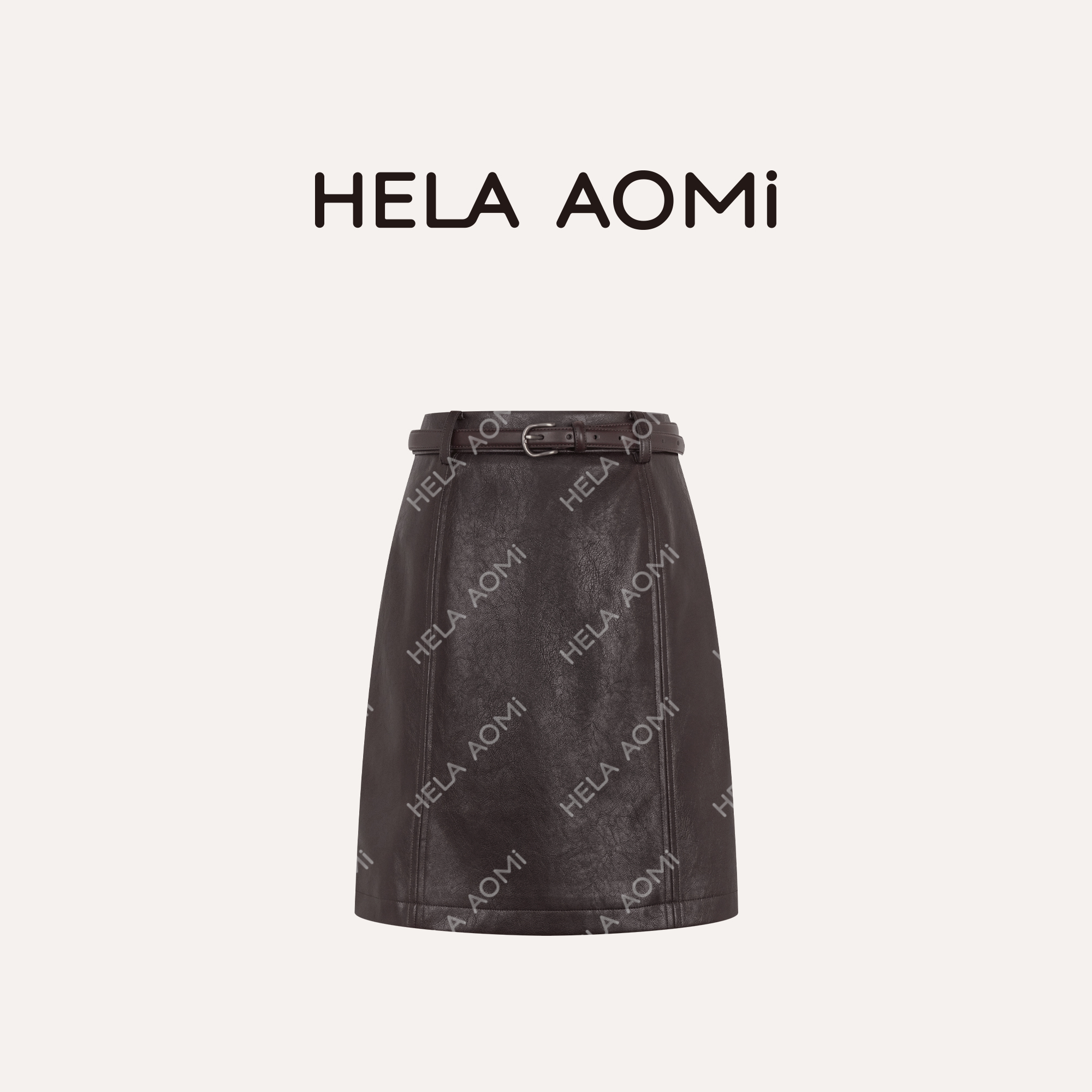 HELA AOMI “万能皮裙”高腰显瘦A字版型简约半身裙CY5CH71904