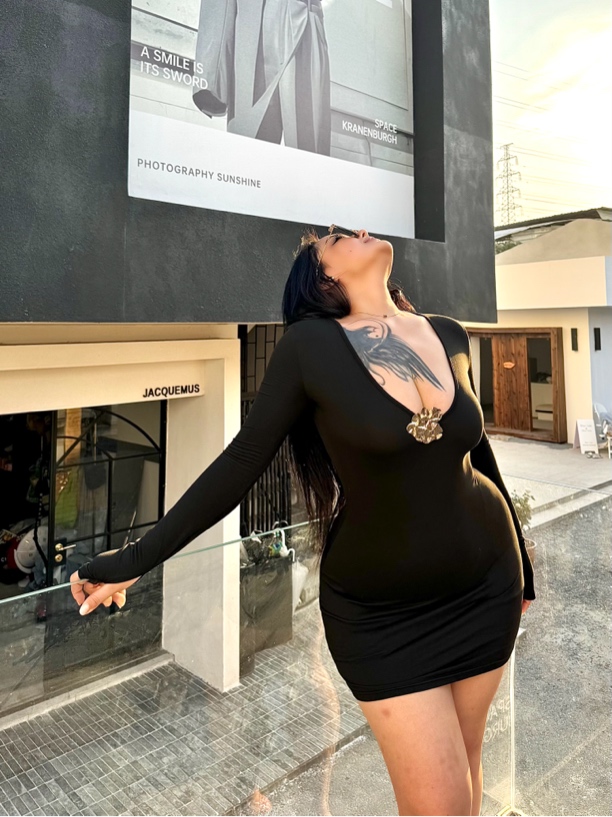 BBWootd大码欧美性感低v领时尚春秋包臀裙连衣裙秋冬