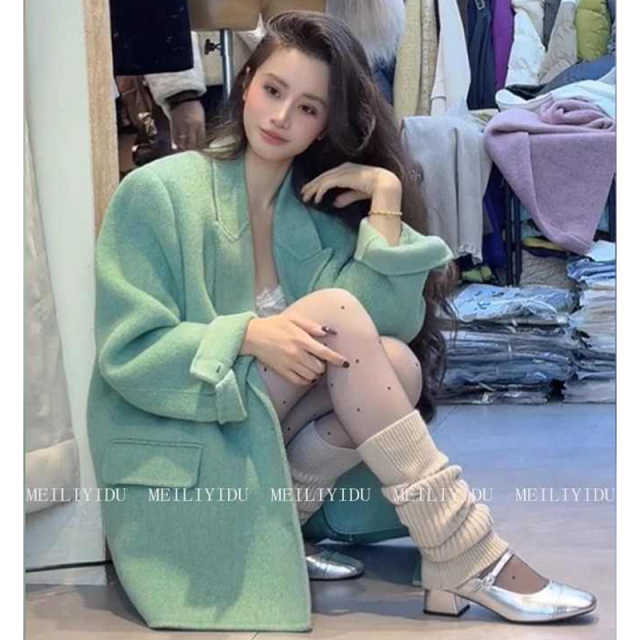 大码胖mm春季新款高级感气质长袖大衣女韩版宽松阔型毛呢西服外套