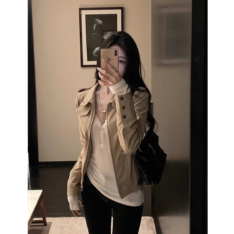 外套女网红洋气炸街2025春秋薄款洋气小众短款英伦美式机车夹克